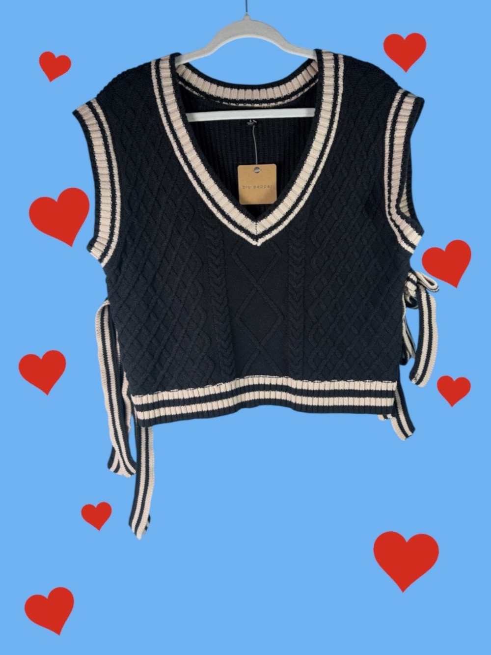 blu Pepper Women Cable Knit Boxy Sweater Black Sz Large